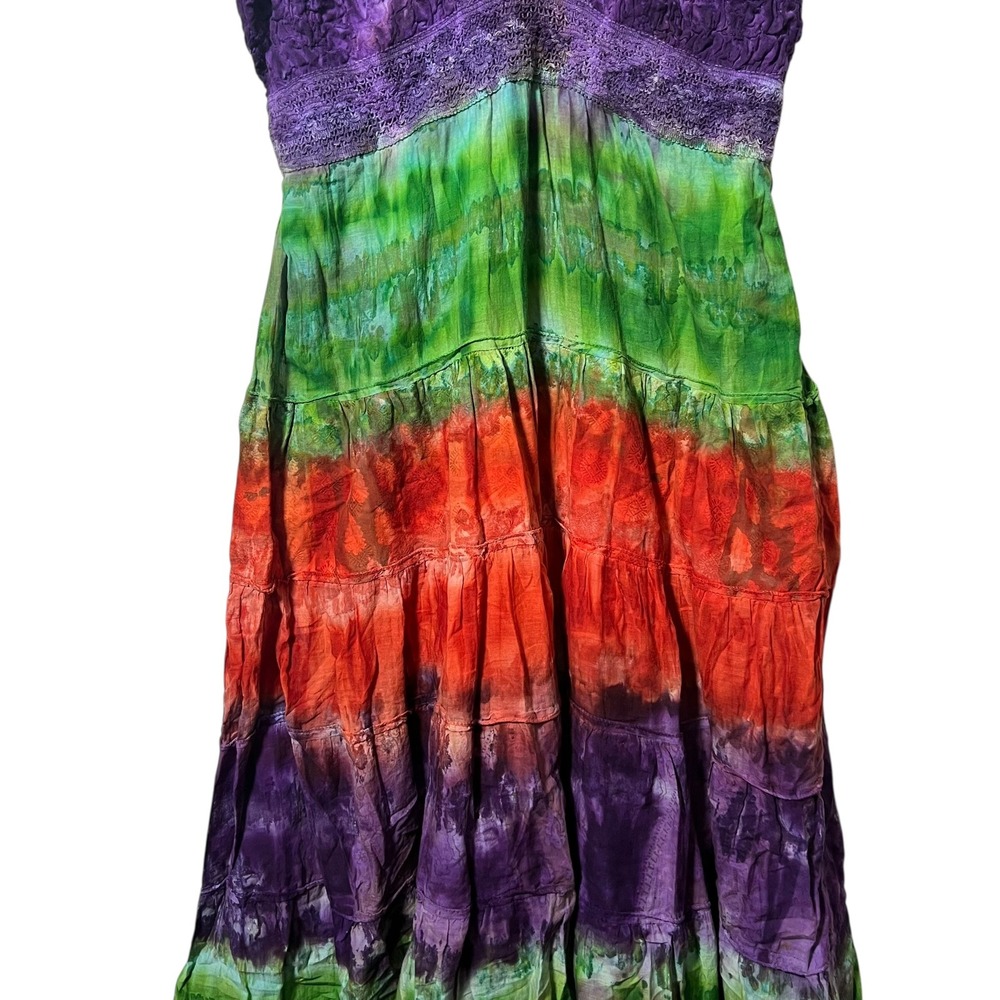 Kaaku Tie Dye Boho Maxi Dress S Festival Hippie Cottagecore Rainbow - Picture 3 of 7